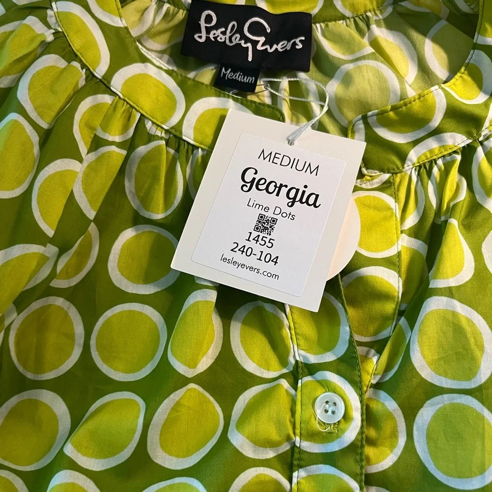 NWT’s Lesley Evers Georgia polka dot hippie core artsy cotton long sleeve shirt